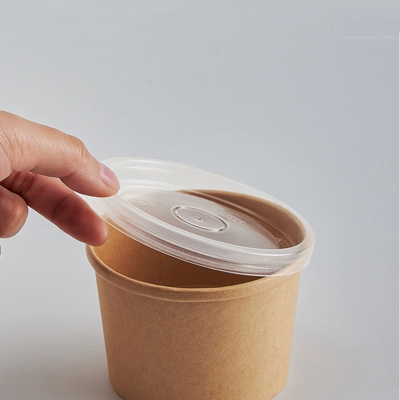 Sopa de papel Kraft desechables mayorista recipiente con tapa de papel para llevar sopa de fideos aperitivos envasados Copa