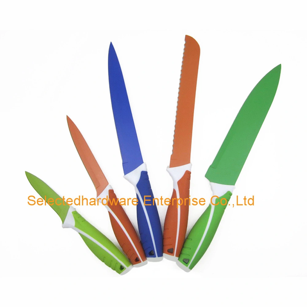 5-Piece Printed Color Kitchen Knife Set with Blade Cover