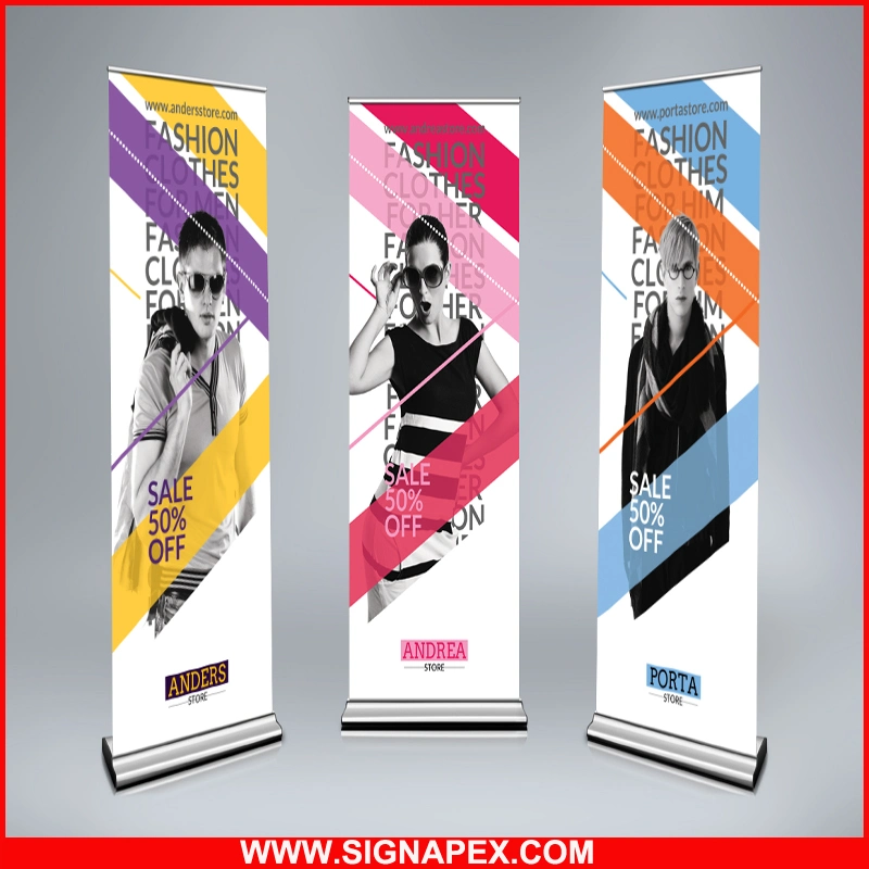 Retractable Wide Base Aluminum Display Roll up Banner Stand for Advertisement with Clips