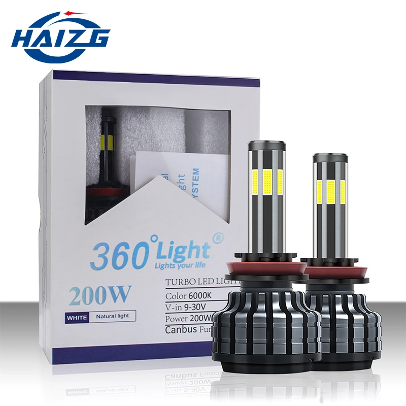 Haizg Hot X7 LED Headlight Four Sides COB 6000K 8000lm 72W 9005 9006 9012 H11 H7 H4 Car Light LED