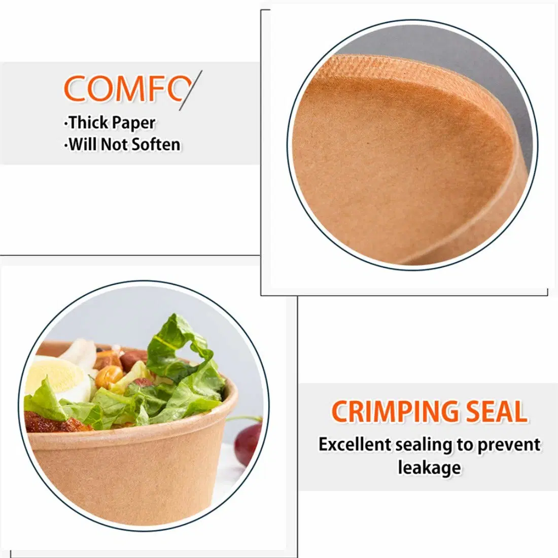 Wholesale Eco Friendly Oil Resistant Rice Bowl Kraft Paper Soup Salad Bowl