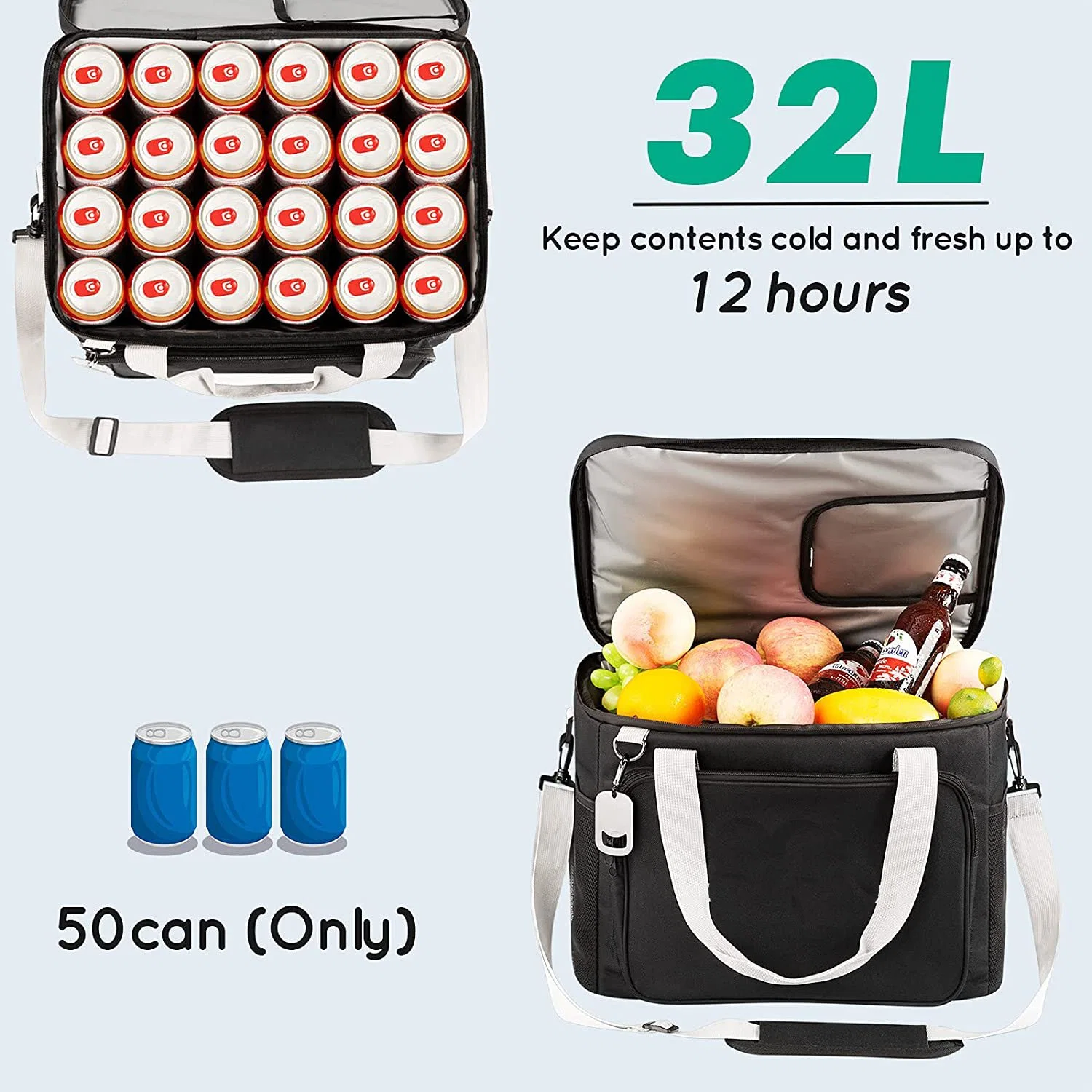 50 Can Cooler Bag, Insulated and Collapsible Lunch Box