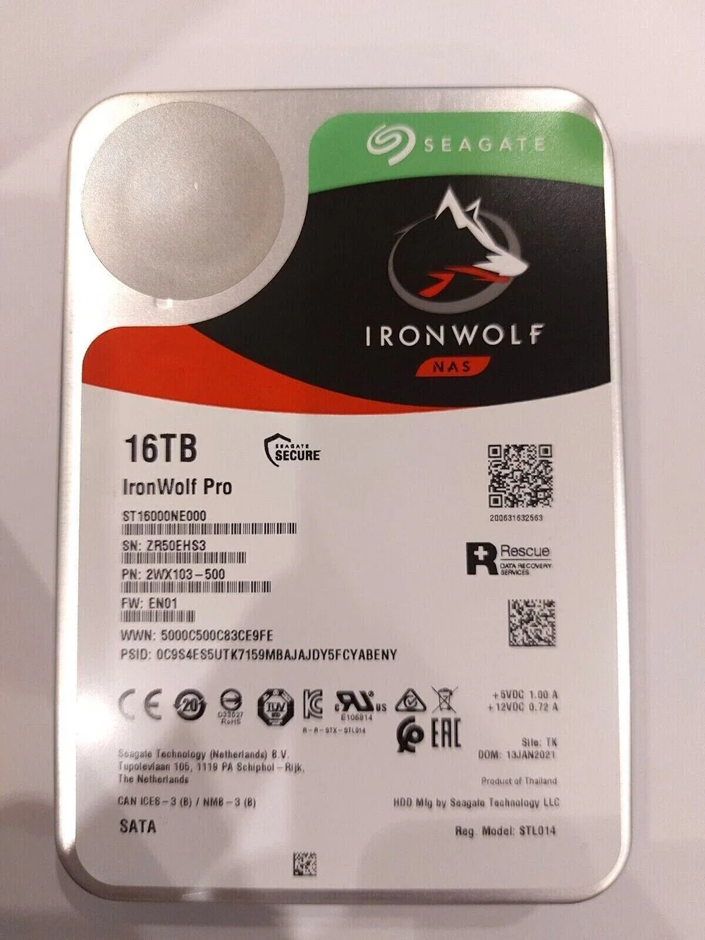 Seagate Iron Wolf PRO Nas 16tb Hard Disk 256MB 7200rpm 6GB/S Hard Drive (ST16000NE000) SSD/HDD