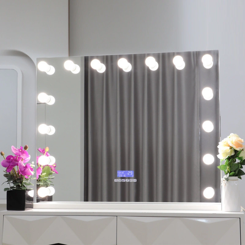 Miroir de chambre rectangulaire Hollywood à trois tons de lumière intelligente avec capteur tactile.