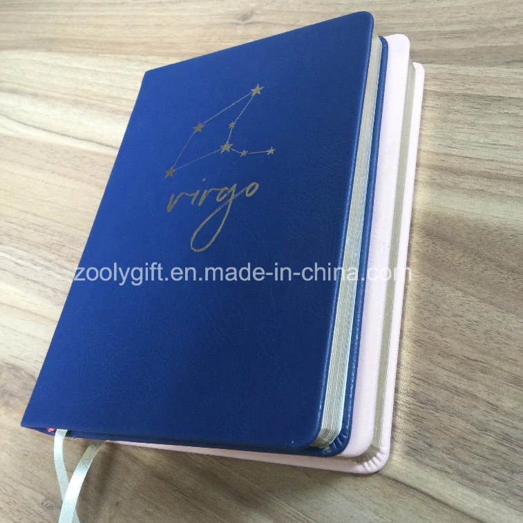 Customize Gold Hot Stamping Logo Soft PU Leather Cover Notebook with Gold Foil Edge