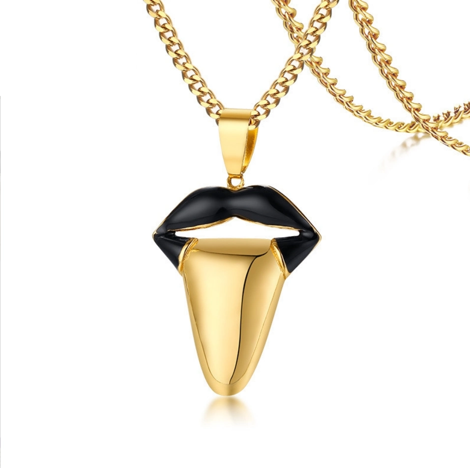 Hip Hop Street Style Stainless Steel Tongue Pendanttrendy Men's Accessories Black Gold Tongue Pendant Spot Hip Hop Street Style Stainless Steel Tongue Pendant