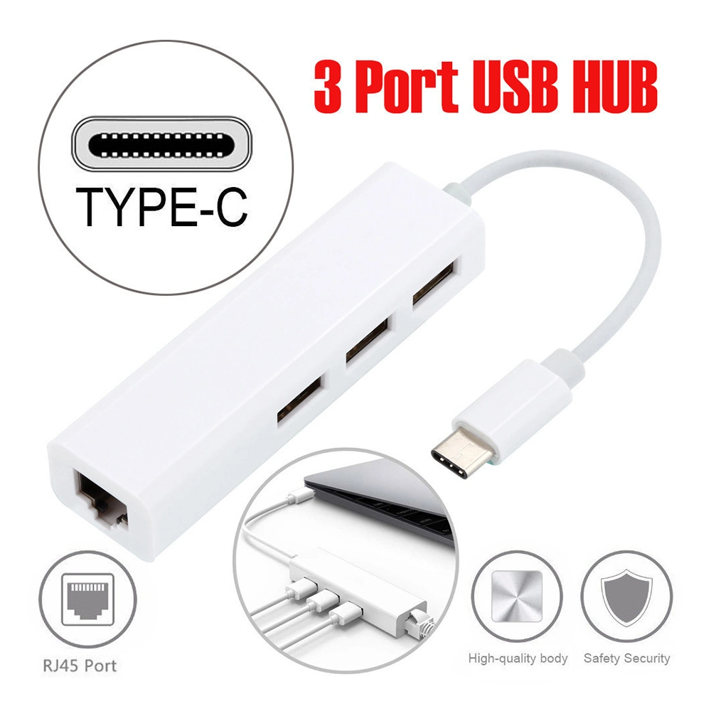 3 Ports USB 2.0 Hub Type C to USB RJ45 Hub 100m Network Card for MacBook Laptop