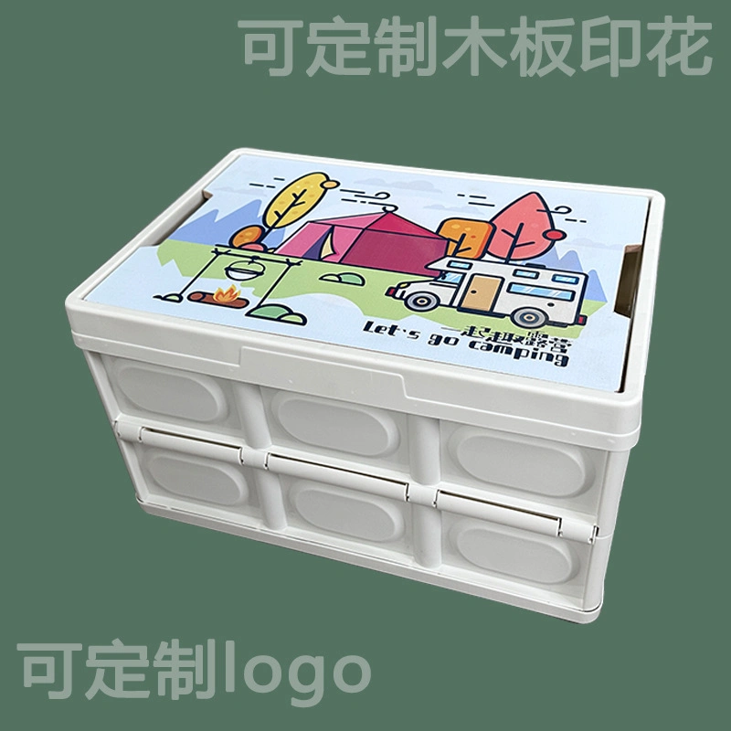 Large Volume Folding Shopping Baskets Foldable Plastic Storage Basket with Wood Cover