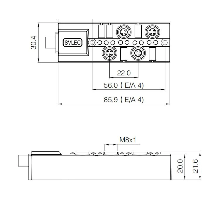 Bloc de raccordement M8 4 ports, PNP PNP avec câble de moulage