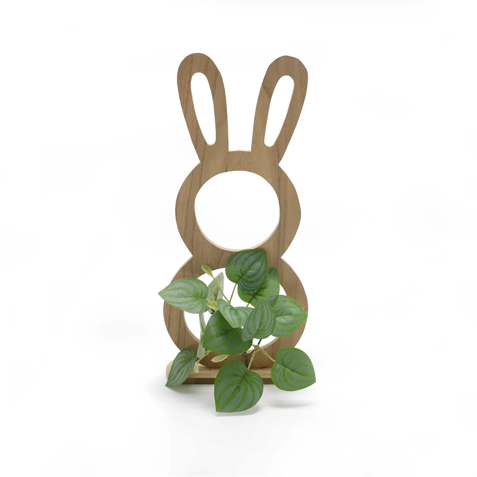 Hot Selling Wooden Rabbit Head Green Plant Easter Decoration Wooden Ornaments Delicate Wall Hanging Decoration