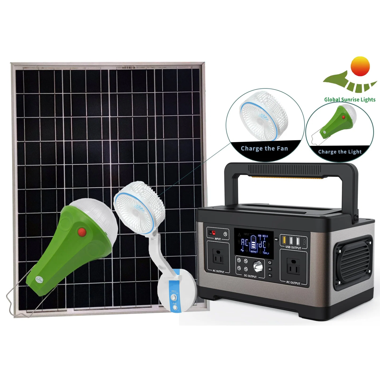 500W onduleur solaire portable transporter ordinateur TV LED Solar Kit de ventilateur avec appareils électroménagers Carrt de sortie CC