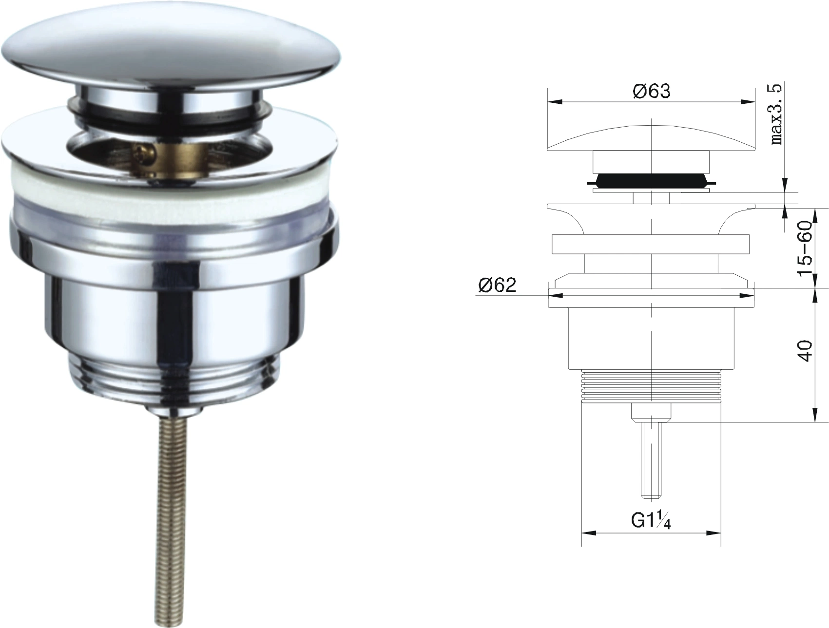 Push Down Pop up Waste High quality/High cost performance  Drainage Pipe Fittings Water Drain