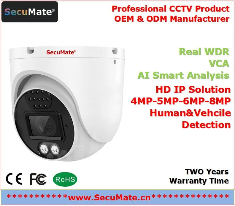 OEM ODM CCTV manufacturer 6MP 8MP 4MP Ai Smart Video Analysis Starlight Turret Eyeball Network Camera 4MP 4K 6MP WDR Poe Bullet Dome IP Camera