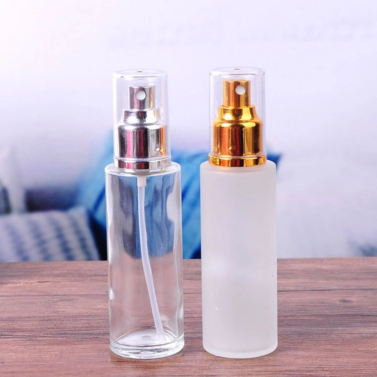 30ml 80ml 120ml Round Cylinder Frosted Liquid Foundation Lotion Cream Glass Bottle with Sprayer Pump