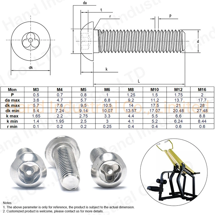 A2 A4 Stainless Steel Button Head Three Lobes with Pin Tamper Proof Screws