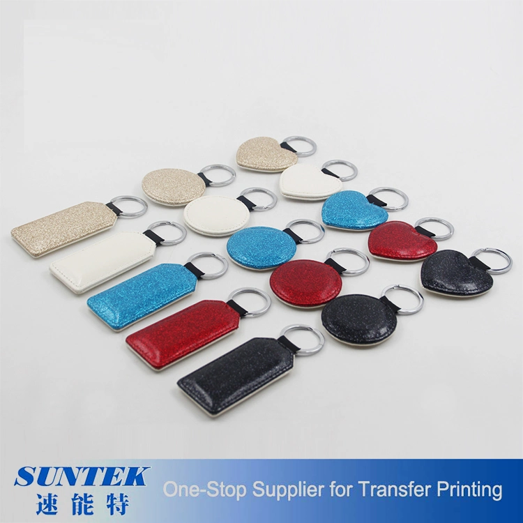 New Arrival Customized Glitter Blank Sublimation PU Leather Keychain