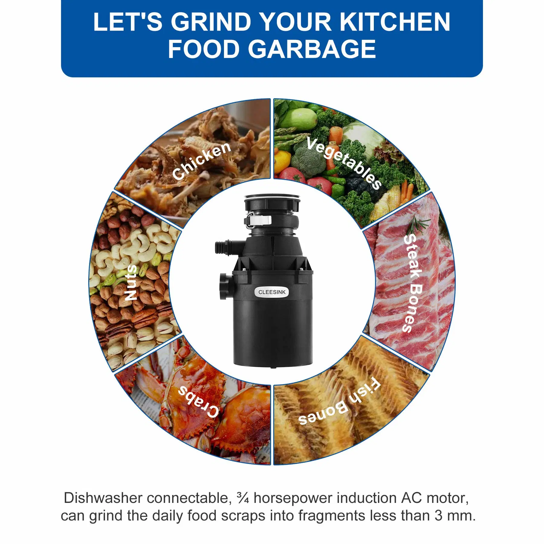 3/4HP CE/CB/RoHS Sink Food Waste Disposer