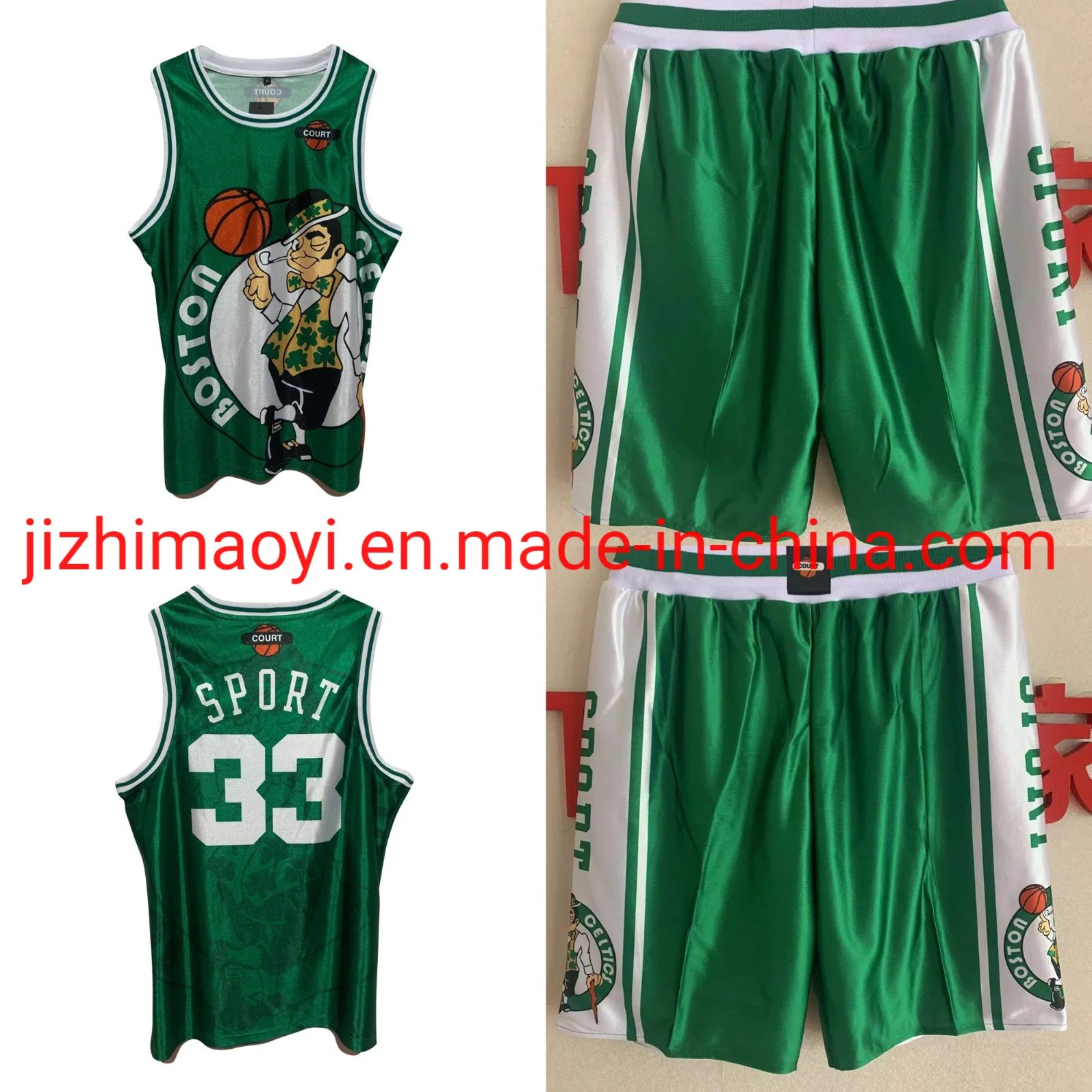 Wholesale Dropshipping 2022 N-Ba 4D Digital Printing Hot Press Jersey Celtics 33 Shorts Basketball Set