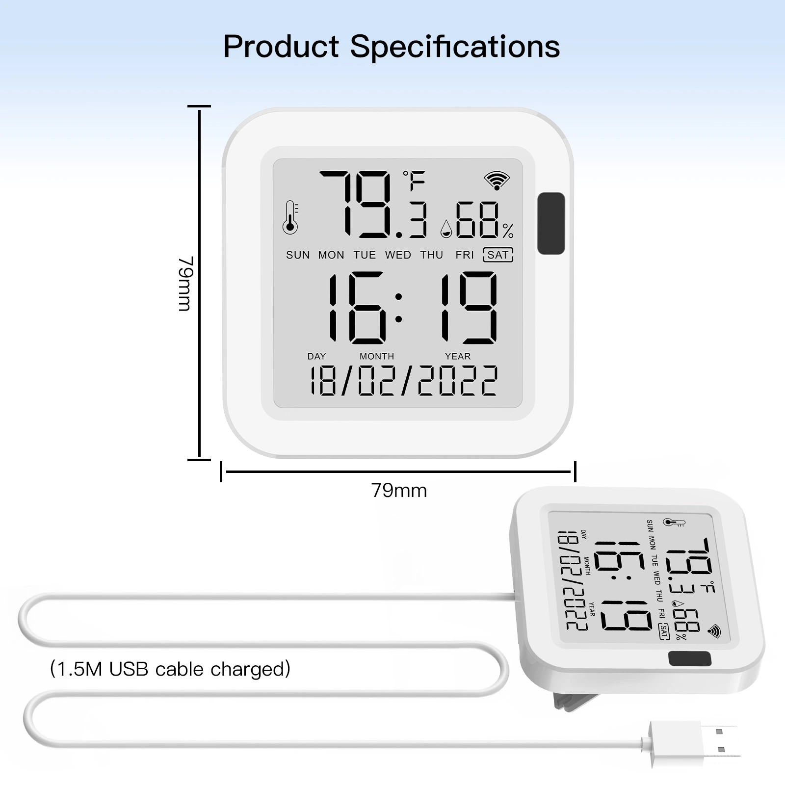 WiFi Smart Temperature & Humidity Sensor with LCD Screen Infrared Sensing Backlight Phone Remote Control Voice Control