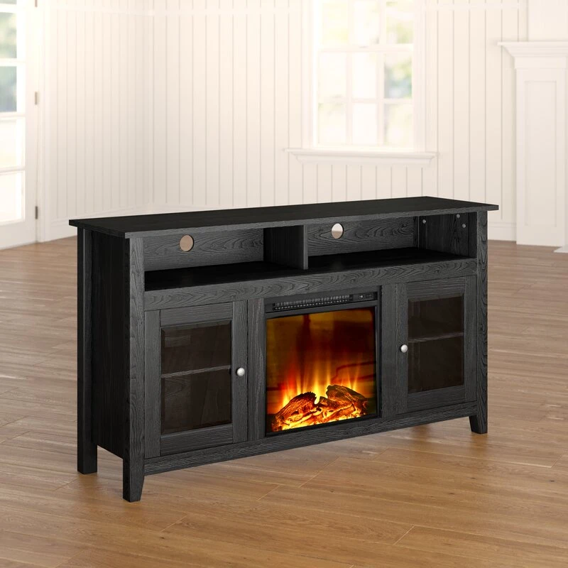 Living Room Furniture Black Storage TV Stand for Tvs up to 65 Inches with Fireplace Included