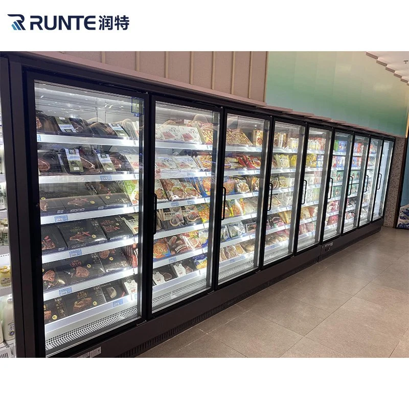 Factory Self-Manufactured Supermarket Display Food and Beverages Supermarket Restaurant Upright Glass Door Freezer and Refrigerator Cabinet