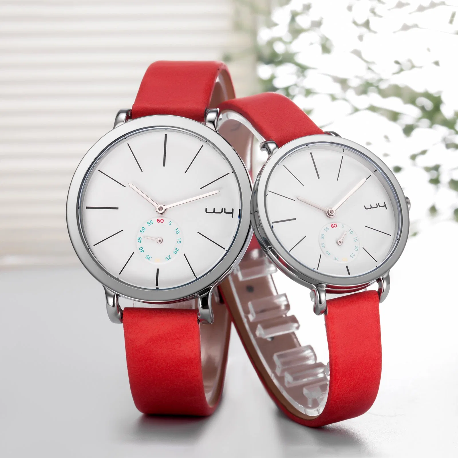 Custom Logo Watch Leather Strap Quartz Couples Wrist Watches (Wy-088)
