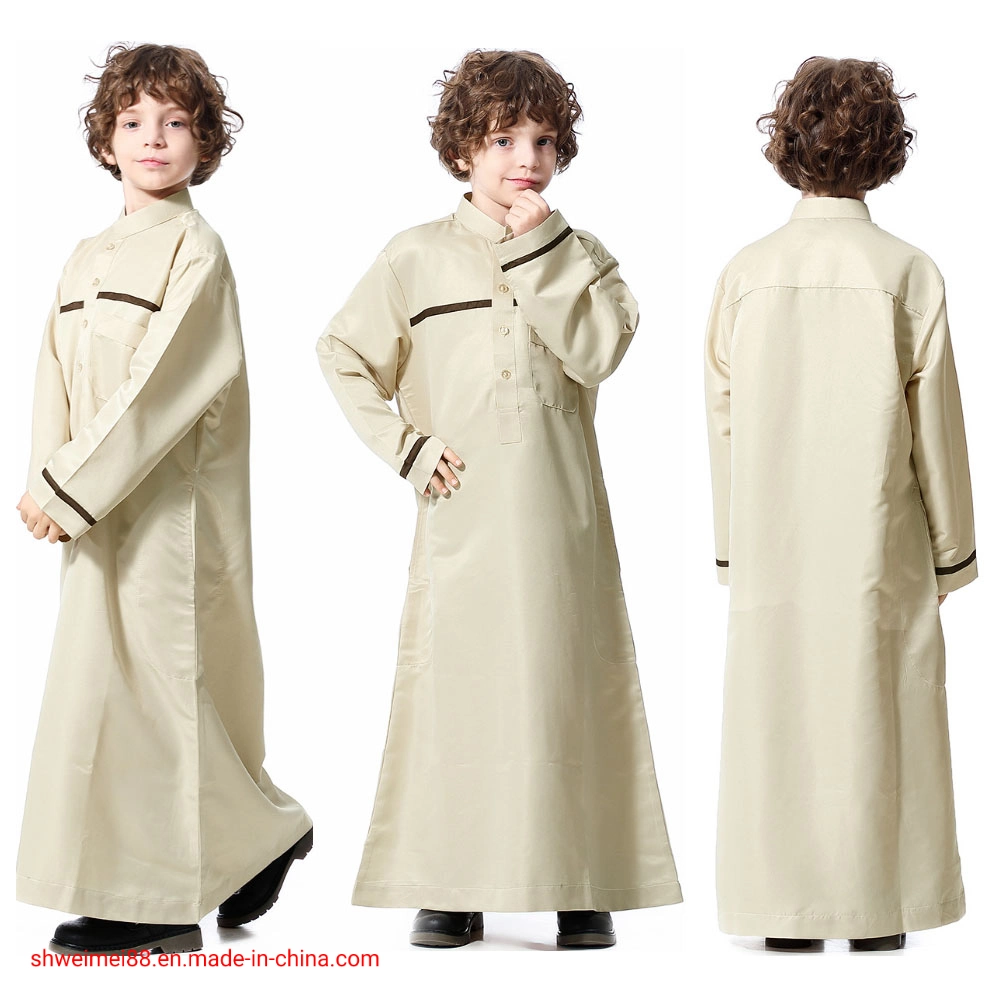 Boy Long Sleeve Stand Collar Robe Arabian Muslim Ethnic Thobe Costume