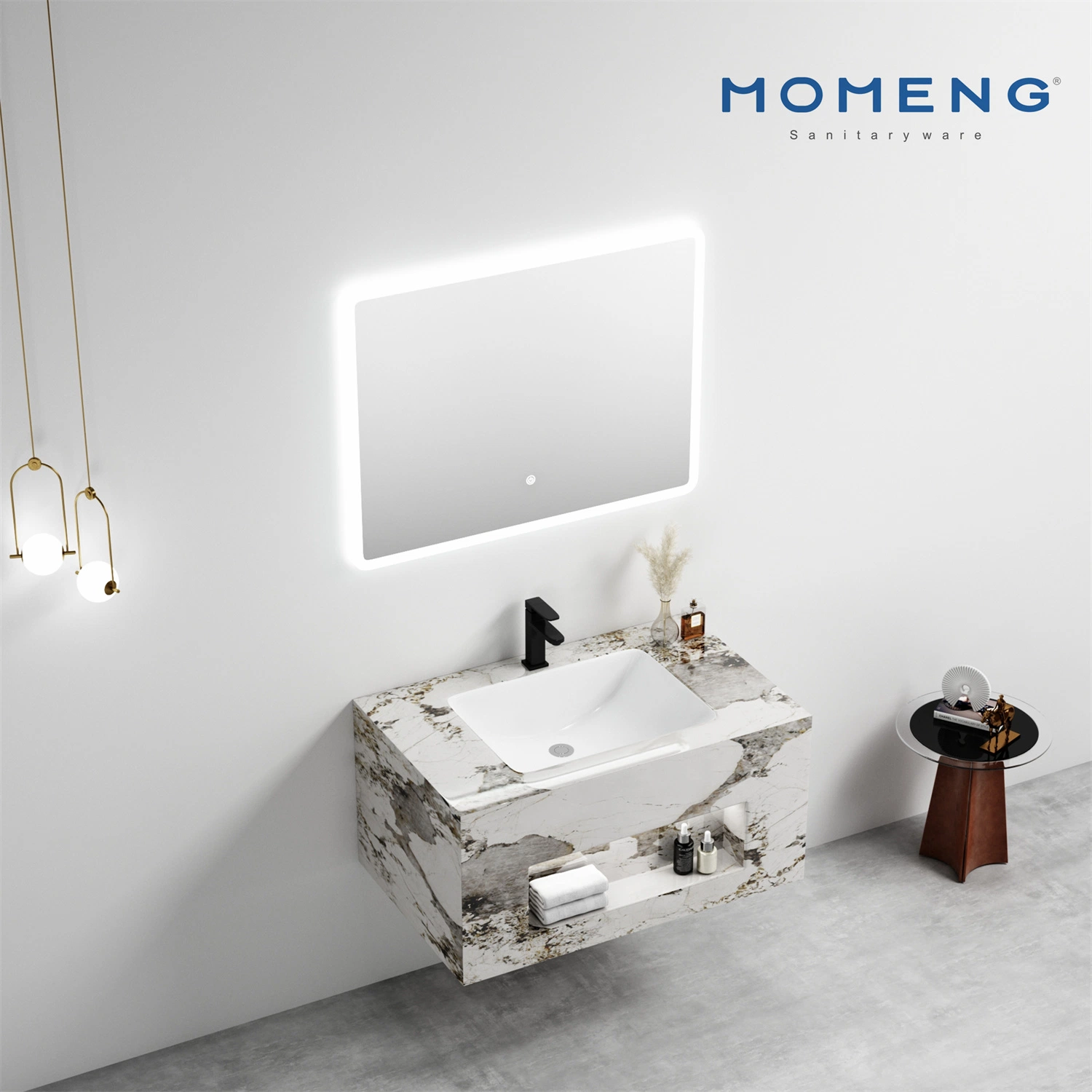 Modern Style Hot Selling Home Sanitary Ware Vanity Bathroom Cabinet Furniture with Sintered Stone Cabinet Basin