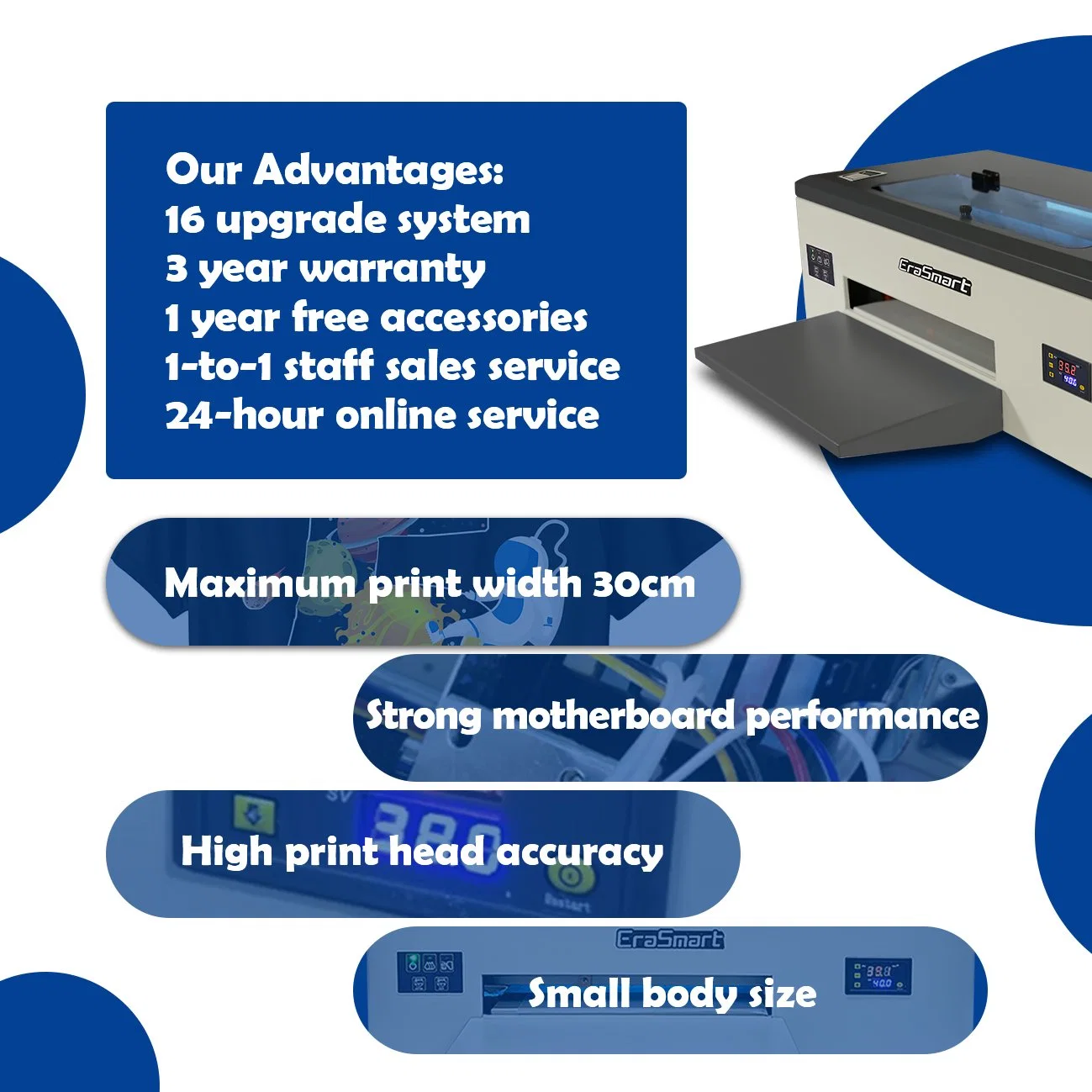 Erasmart A3 Impresora Dtf Printer for Epson L1800 1390 Head Dtf Printer Directly to Film Heat Transfers for Clothing T Shirt Printing Machine