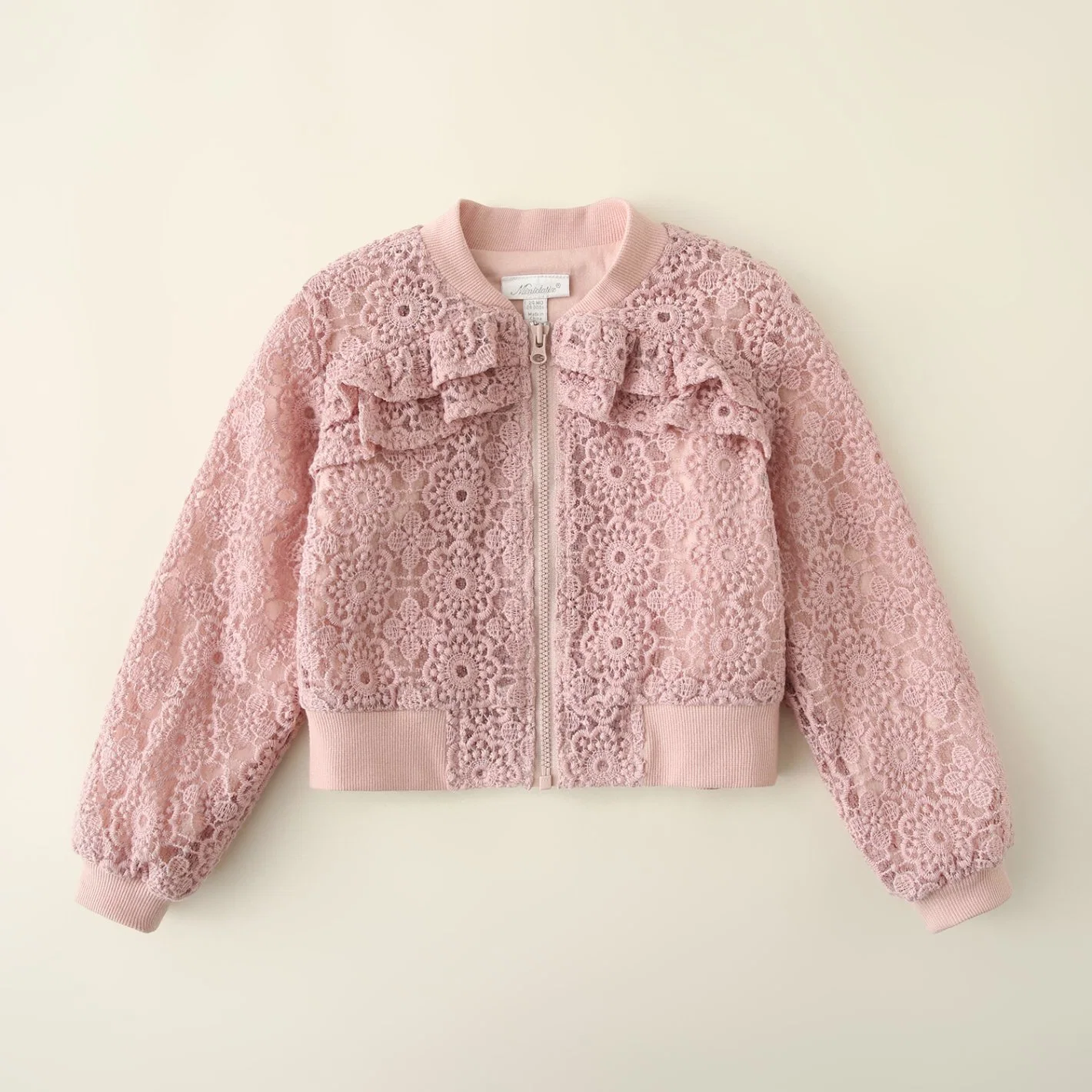 2022 Fashion Girl Baby Pink Jacket Clothing with Lace Fabric and Cotton Lining