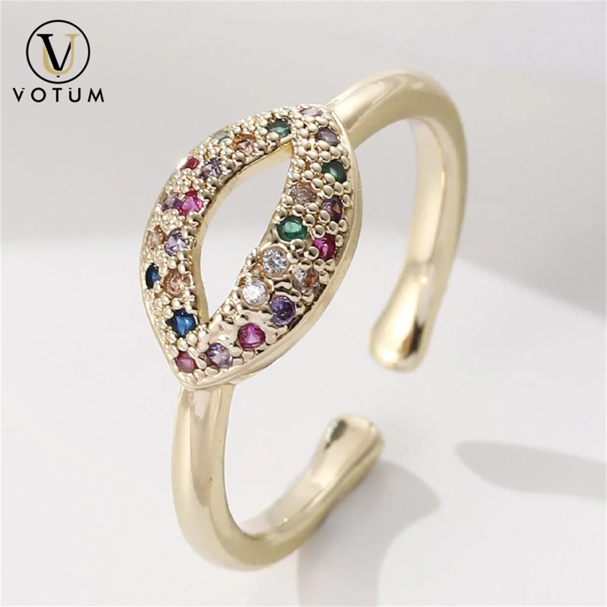 Votum Fashion Gemstone Ruby Moissanite Diamond Lips Design 925 Silver 18K Gold Plated Ring Jewelry