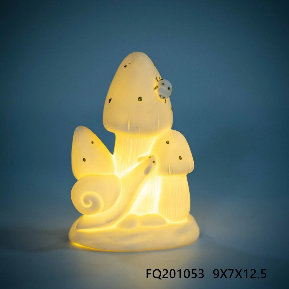 Cerámica setas Estatua decoración de mesa LED Luz Mesa superior Ornament Artesanía Regalo