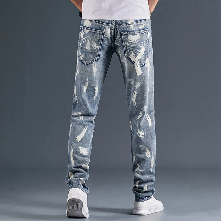 Japan Korea Latest Design Skinny Slim Fit Mens Jeans Men Jogger Denim Pants with Printed Pattern