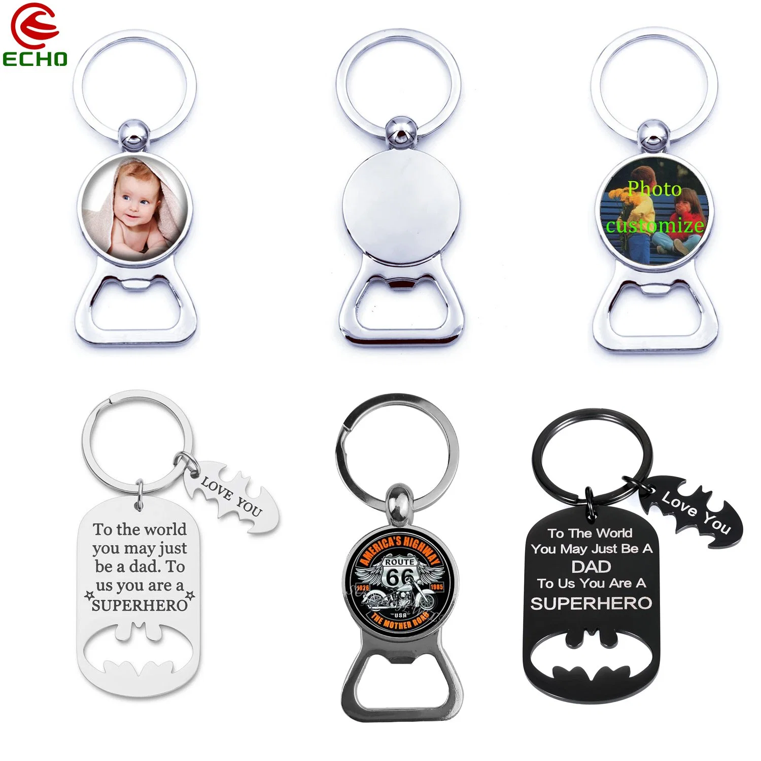 Blank Sublimation Custom Logo Metal Key Ring Laser Your Logo Printing Hotel Tag Light Small LED Iron Bottle Opener Key Chain