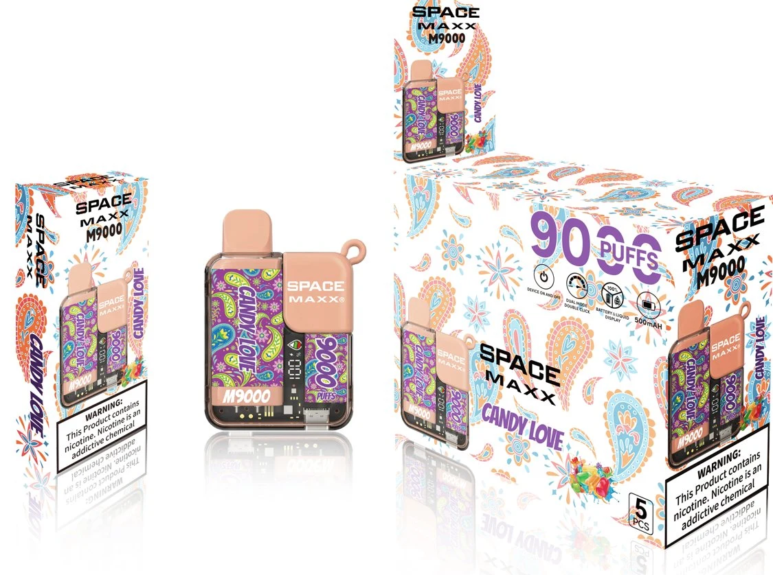 Fabricant d'origine véritable de l'espace Maxx M9000 bouffées E cigarette jetable avec sécurité enfant et affichage LED