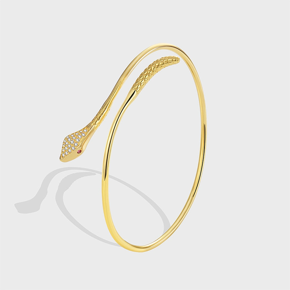 Wholesale/Supplier Simple Fashion Gold Plated Brass Micro Inlay Zircon Thin Snake Shape Bangle Bracelet Jewelry for Girls