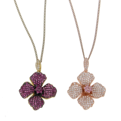 925 Sterling Silver Beautiful Flower Zirconia Pendant Necklace Earrings Ring Jewelry Set