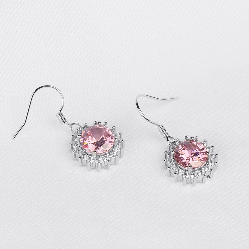 Boucles d'oreilles longues en CZ rose pour femme de bijoux de mode en gros.