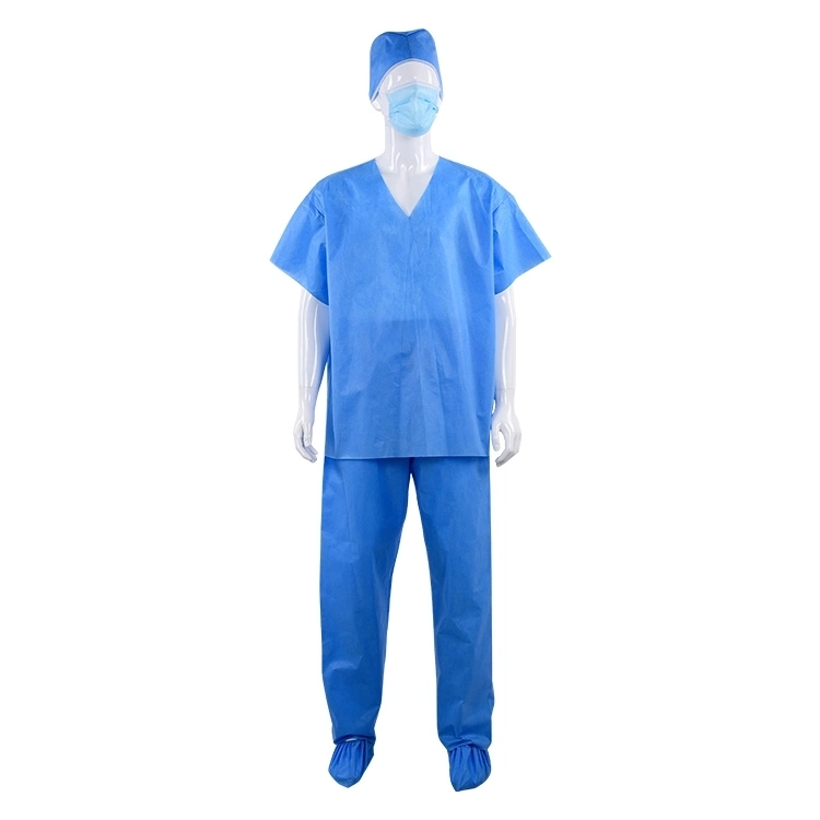 Medical Nonwoven matorral desechables se adapte a Camiseta Cuello V con mangas cortas