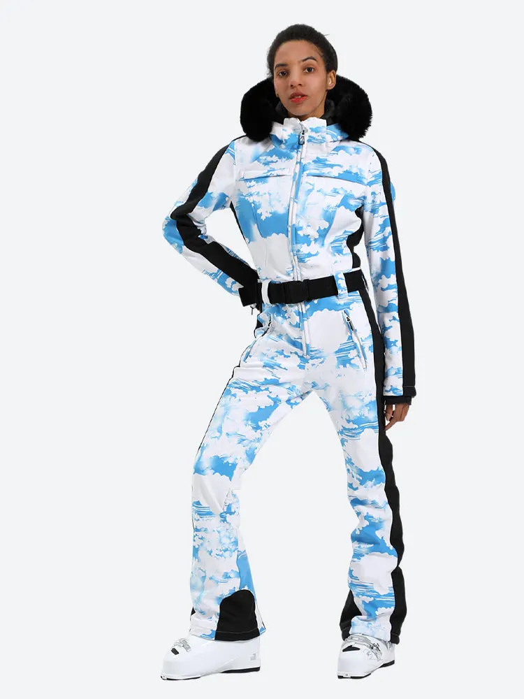 Hiworld Women's Faux Fur One Piece Ski Suit Sport Wear