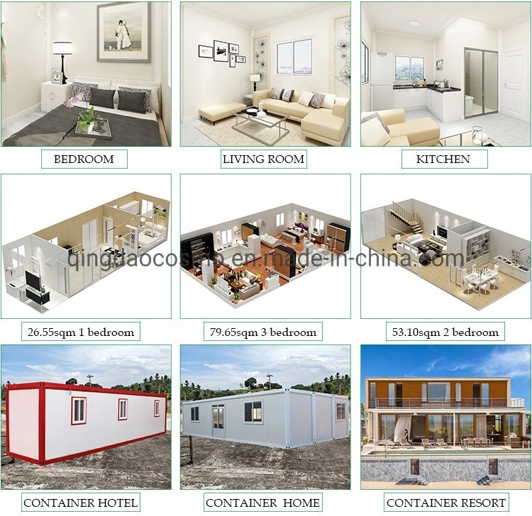 Cheap Prefab 2 Bedroom House Prefabricated Modular Movable Houses Modern Villa Fast Build Container Tiny Home/Apartment Cabins for Labor Camp/Hotel/Office