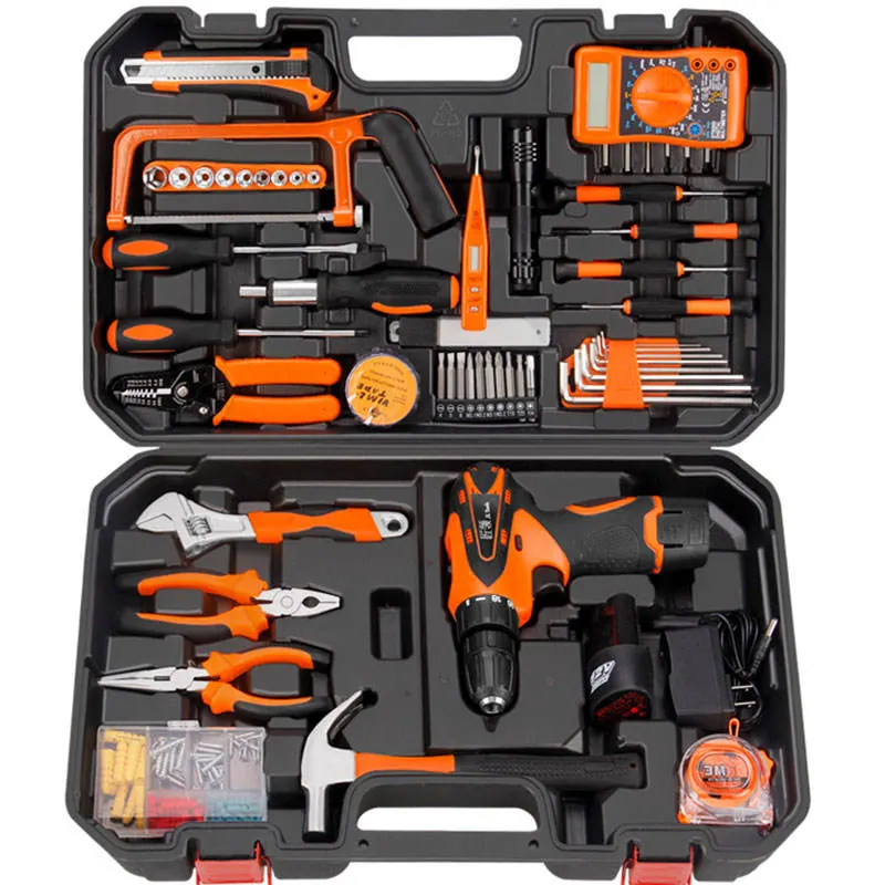 128PCS Hand Tools Set with Lithium Drill in Hard Case for Home