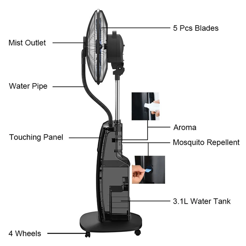 High quality/High cost performance  Air Cooler Domestic Standing Humidifier Mist Fan with Remote Water Mist Fan Spray