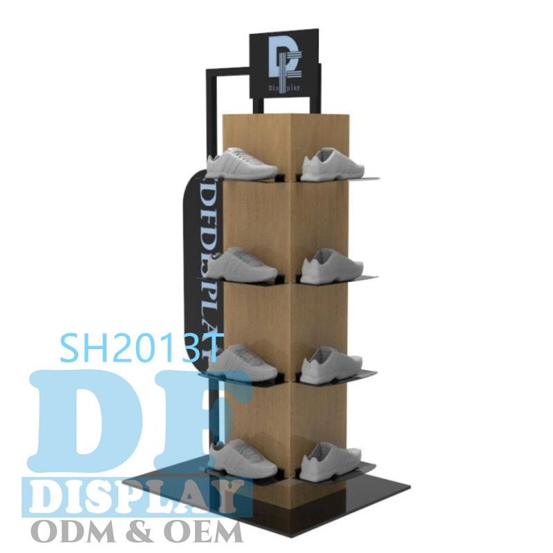 Shoe Rack Floor Wooden/Acrylic Footwear Display Stand Shoes Rack Sneaker Shelf Double Sided Shoes Display Rack for Retail Store Wholesale/Supplier Display Stand Shelf