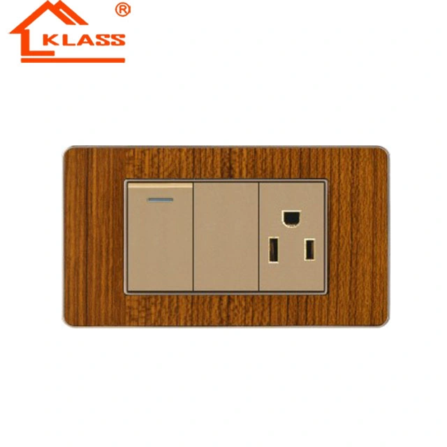 PC Copper Material with Wooden Color 118mm*72.5mm Switch for Home