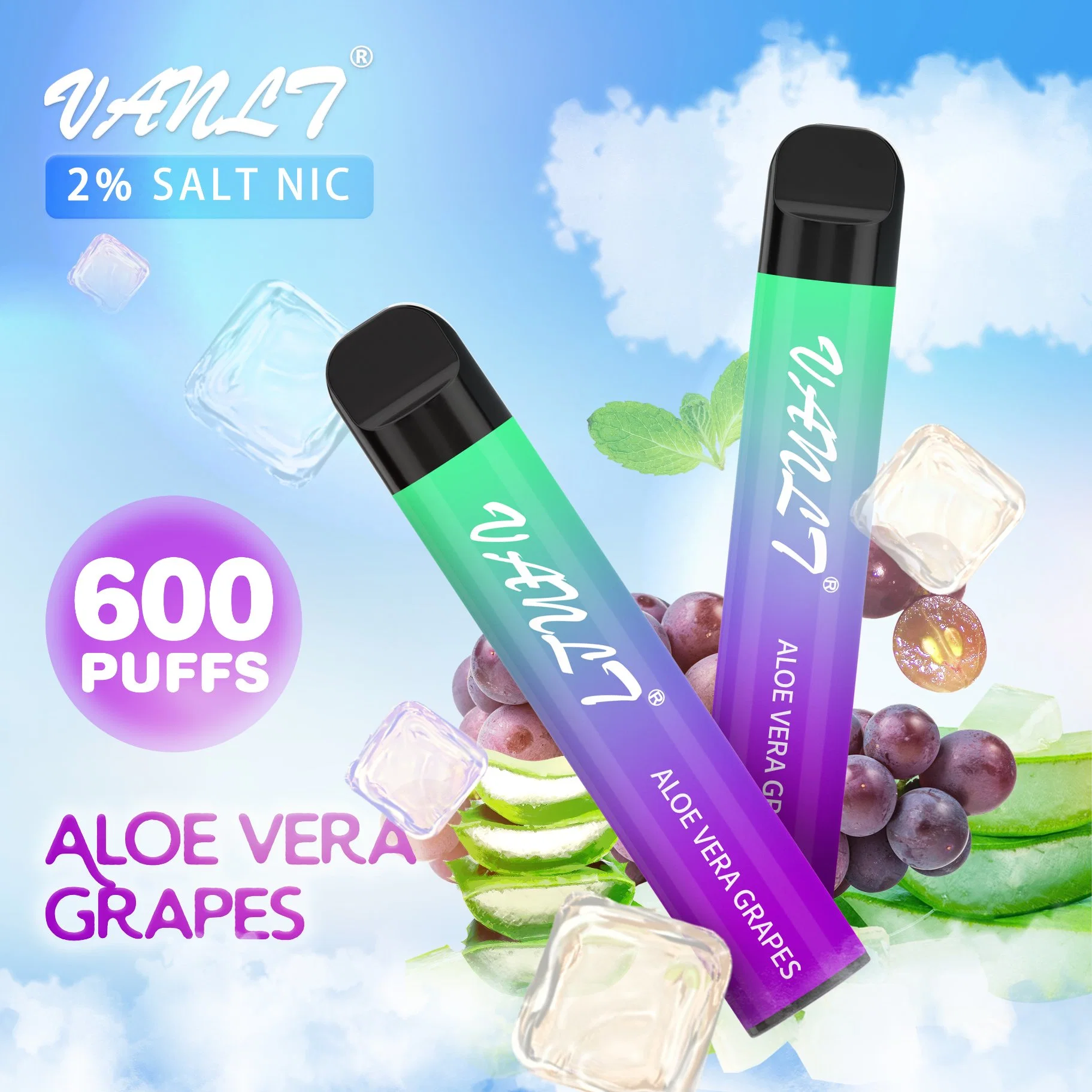 Producto Nuevo Vape desechables Logotipo personalizado Vanlt Original Bar 600 inhalaciones de uvas de Aloe Vera Cigarrillo electrónico