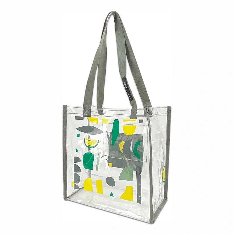 Custom Full Size Printed Clear Tote Stadium Approved Bag with Interior Pocket