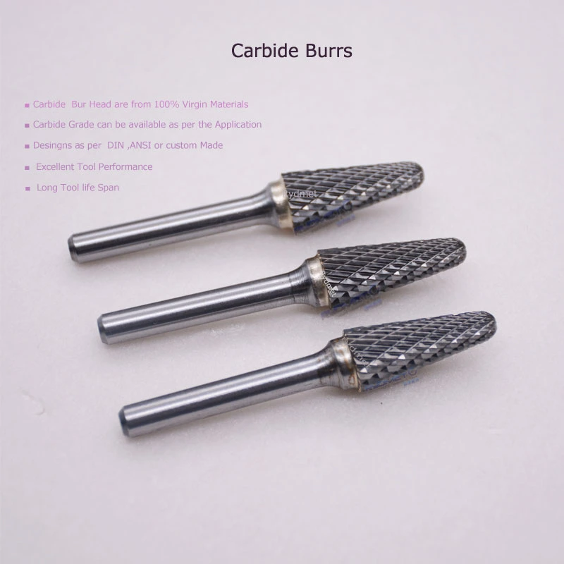 Rydmet 1/8 Inch Shank Tungsten Carbide Burr Rotary Drill Bits for Rotary Cutter and Solid Carbide Tapered Ball Rotary Cutter