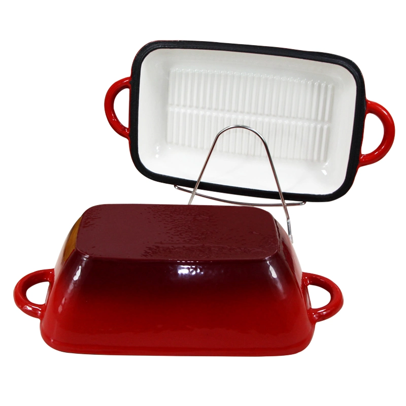 L'émail double utilisation de la fonte des ustensiles de cuisson cuisinière Combo Rôtissoire Baking Pan Pot avec couvercle à double usage