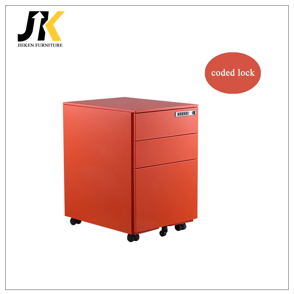 Steel Red Colour Metal Three Drawer Side Table